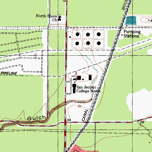 Topographic Map of San Jacinto College North Gymnasium, TX
