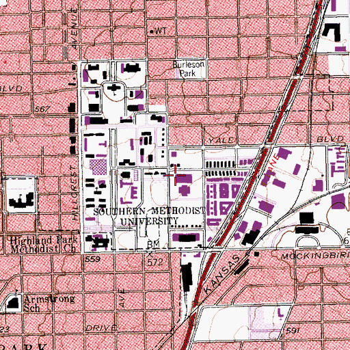 Topographic Map of Moody Coliseum - Southern Methodist University, TX