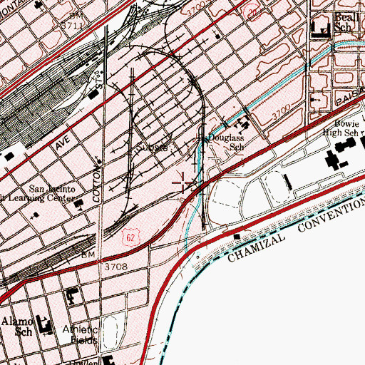 Topographic Map of Baty-Simang Stadium at Bowie High School, TX