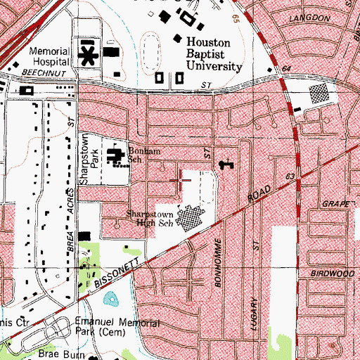 Topographic Map of Sharpstown High School Baseball Field, TX
