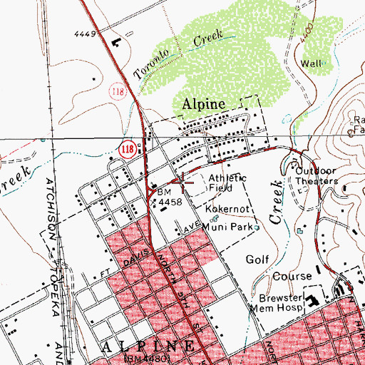 Topographic Map of Kokernot Baseball Park, TX
