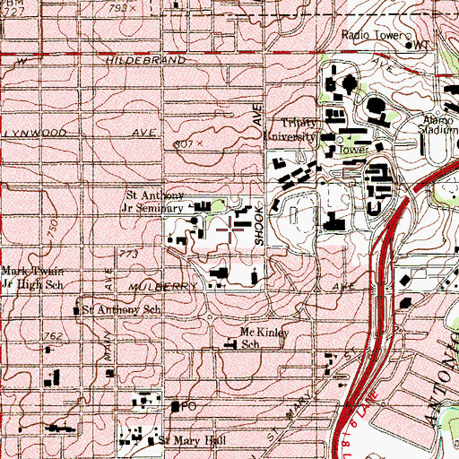 Topographic Map of Lang Field, TX