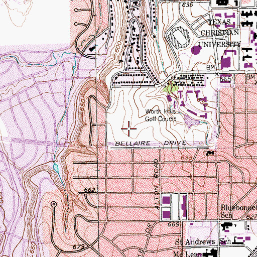 Topographic Map of Lupton Baseball Stadium - Texas Christian University, TX
