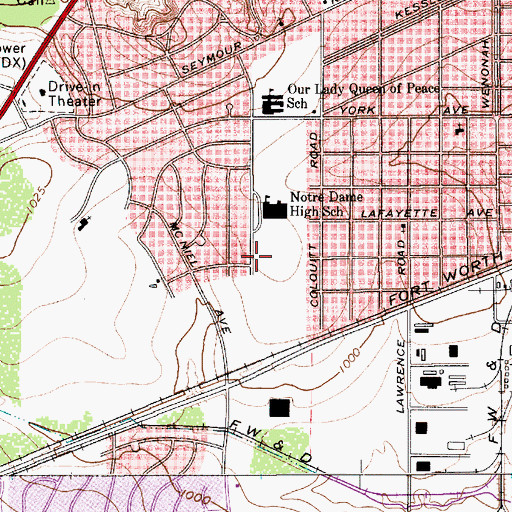 Topographic Map of Notre Dame Catholic School Baseball Field, TX
