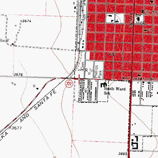 Topographic Map of Phillips Park Baseball Fields, TX