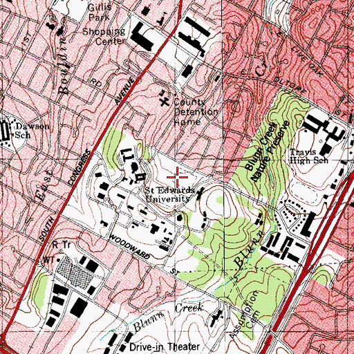 Topographic Map of Saint Edwards University Baseball Field, TX