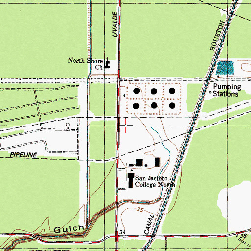 Topographic Map of San Jacinto College North Baseball Field, TX