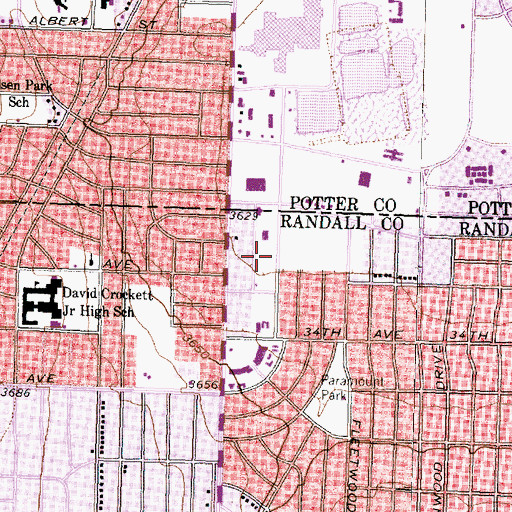 Topographic Map of Amarillo Dillas Pro Baseball Field, TX