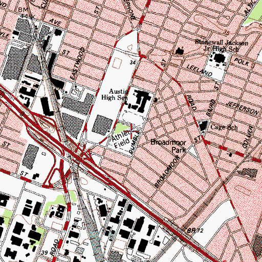 Topographic Map of Austin High School Baseball Stadium, TX