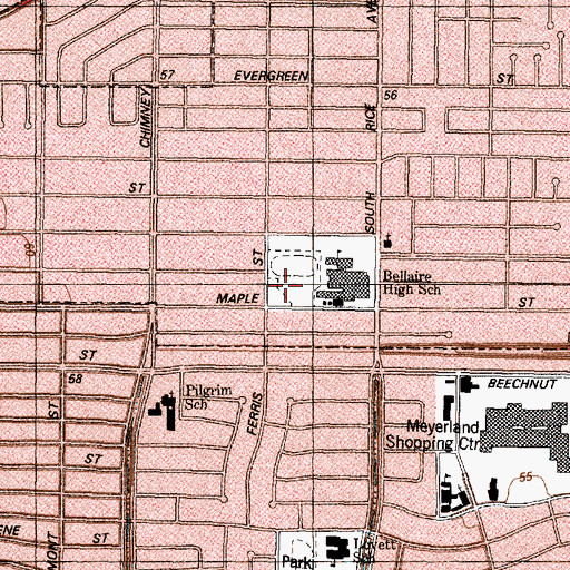 Topographic Map of Bellaire High School Baseball Field, TX