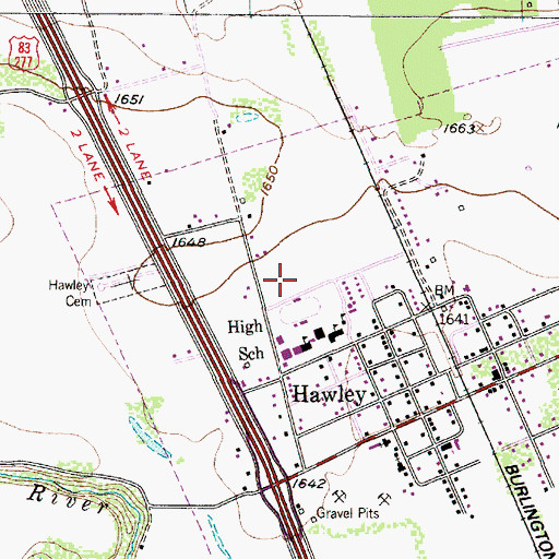 Topographic Map of Hawley Little League Park, TX