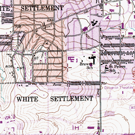 Topographic Map of Brewer High School Baseball Stadium, TX