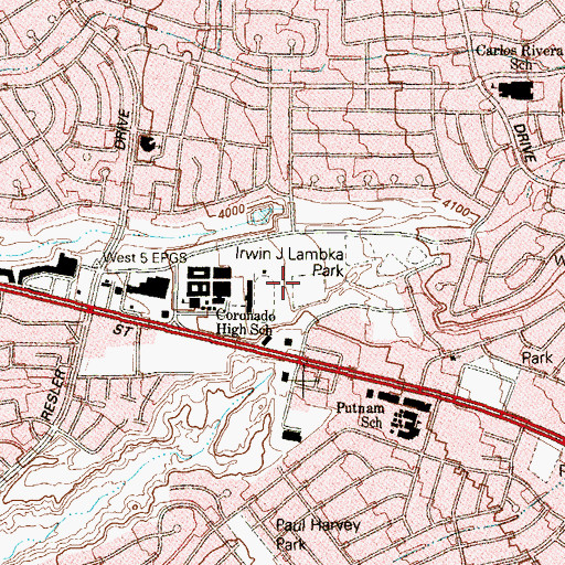 Topographic Map of Coronado Baseball Field, TX
