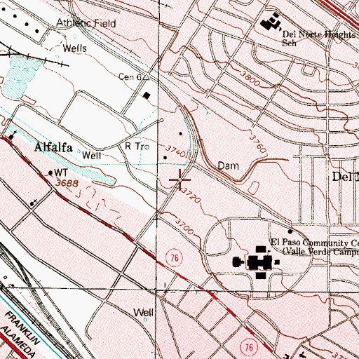 Topographic Map of El Paso Community College Baseball Stadium, TX