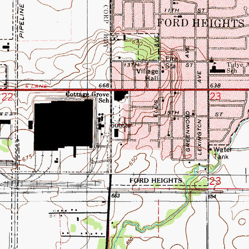 Topographic Map of True Light Baptist Church, IL