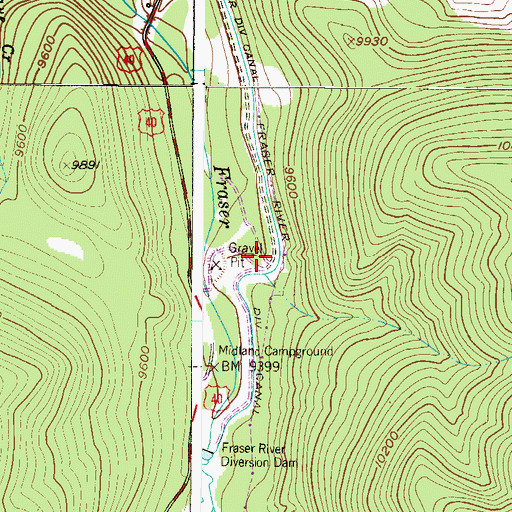 Topographic Map of Fraser River Diversion Canal, CO