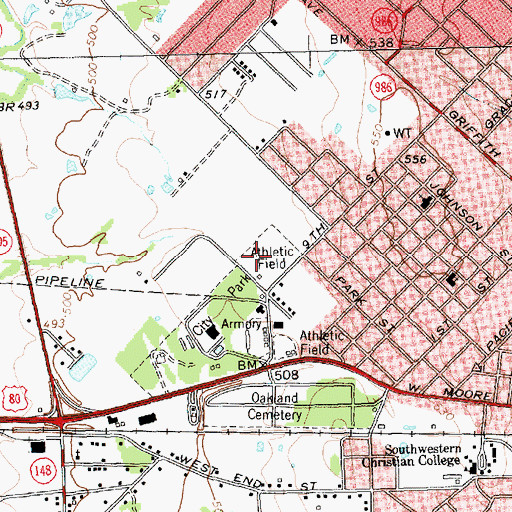 Topographic Map of Gill Park, TX
