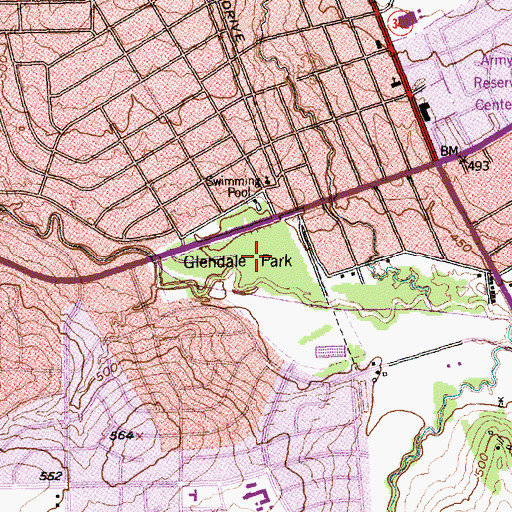 Topographic Map of Glendale Park, TX