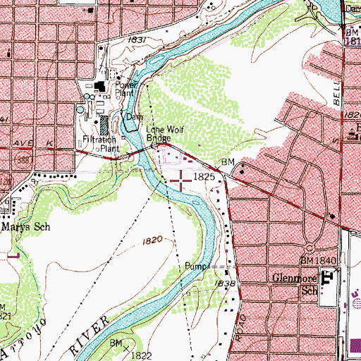 Topographic Map of Glenmore Park, TX