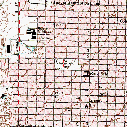 Topographic Map of Grandview Park, TX