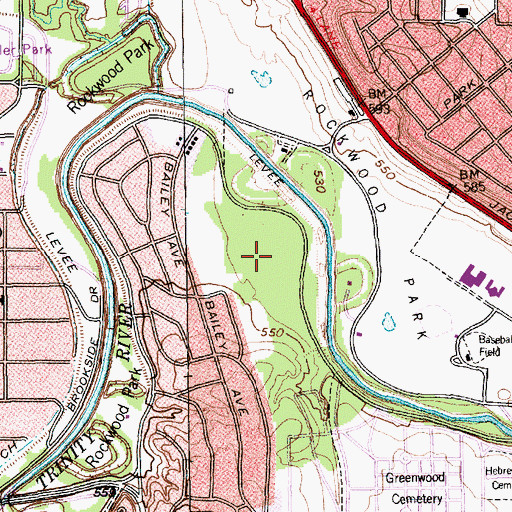 Topographic Map of Greenwood Memorial Park, TX