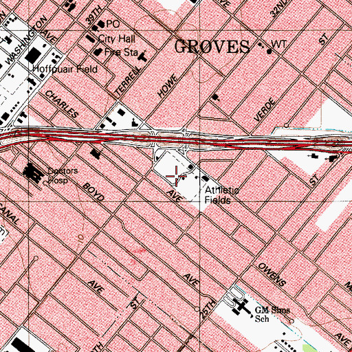 Topographic Map of Groves City Park, TX