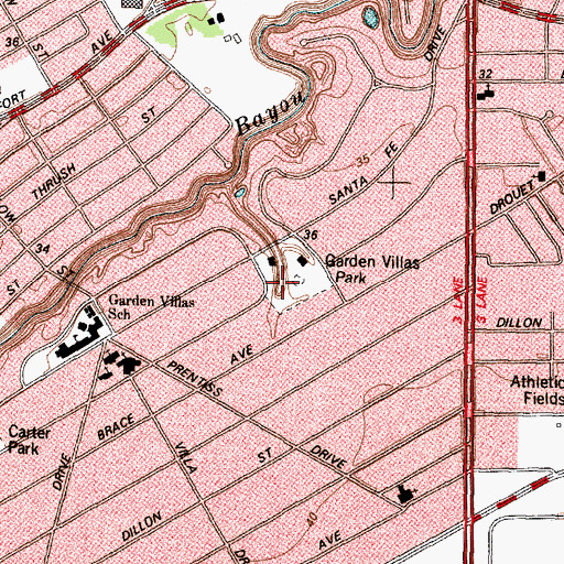 Topographic Map of Garden Villas Park, TX