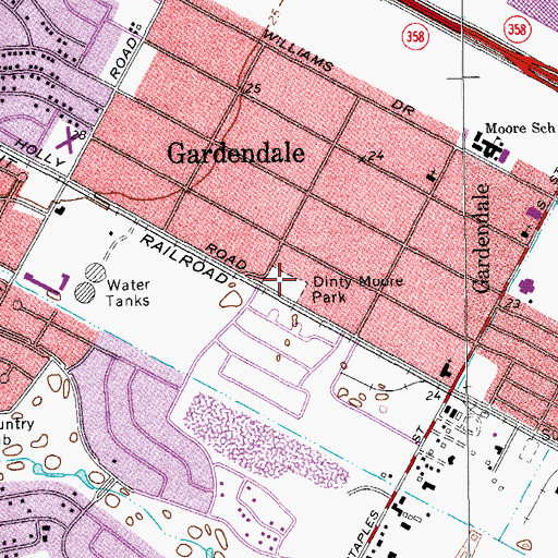 Topographic Map of Gardendale Park, TX