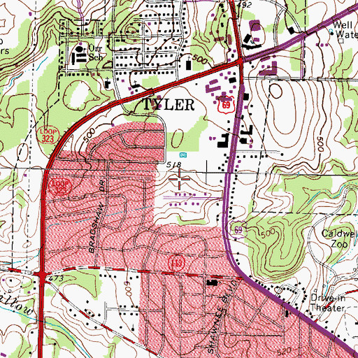 Topographic Map of Gassaway Park, TX