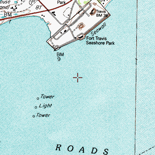 Topographic Map of Fort Travis Seashore Park, TX