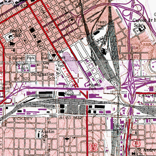Topographic Map of Fort Worth Water Gardens, TX