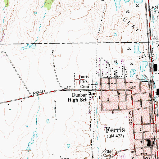 Topographic Map of Ferris Memorial Park, TX