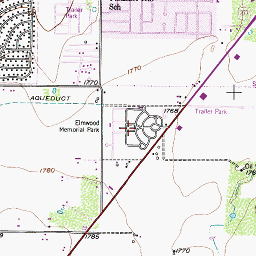 Topographic Map of Elmwood Memorial Park, TX