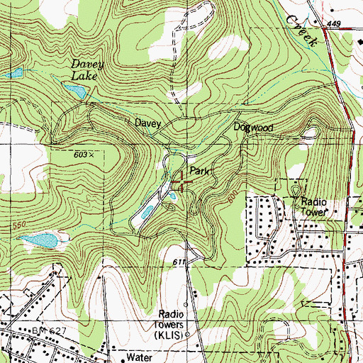 Topographic Map of Davey Dogwood Park, TX