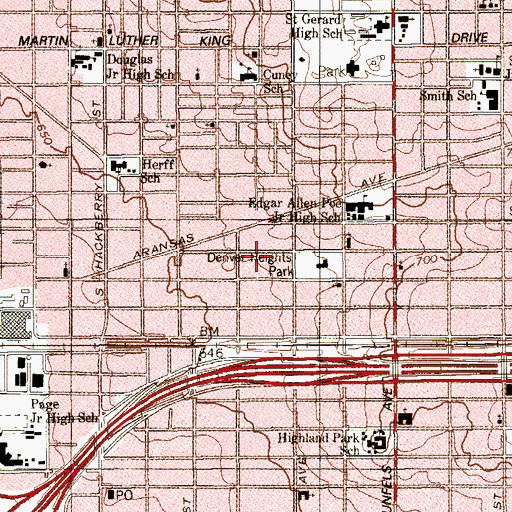 Topographic Map of Denver Park, TX