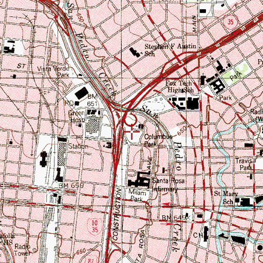 Topographic Map of Columbus Park, TX