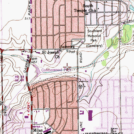 Topographic Map of Cottonwood Park, TX