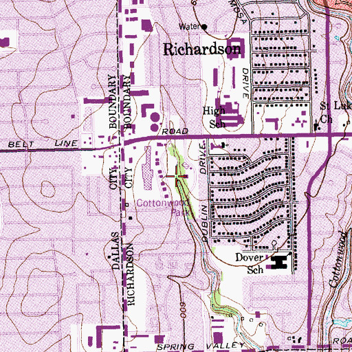 Topographic Map of Cottonwood Park, TX