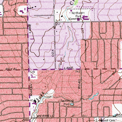 Topographic Map of Cox Lane Park, TX