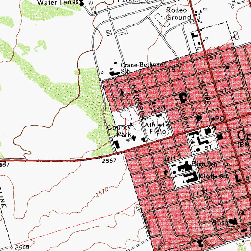 Topographic Map of Crane County Park, TX