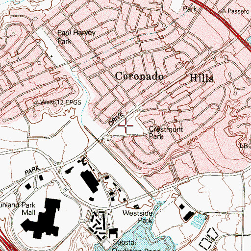 Topographic Map of Crestmont Park, TX