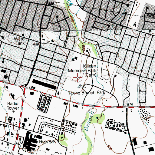 Topographic Map of Long Branch Park, TX