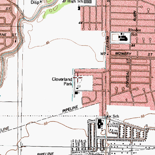 Topographic Map of Cloverland Park, TX