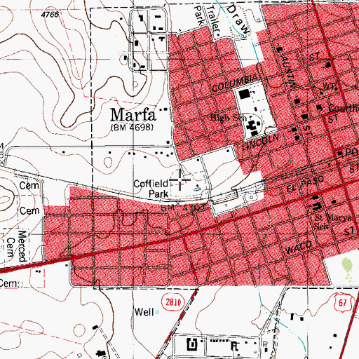 Topographic Map of Coffield Park, TX