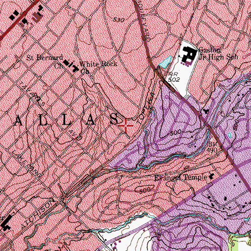 Topographic Map of Casa Linda Park, TX