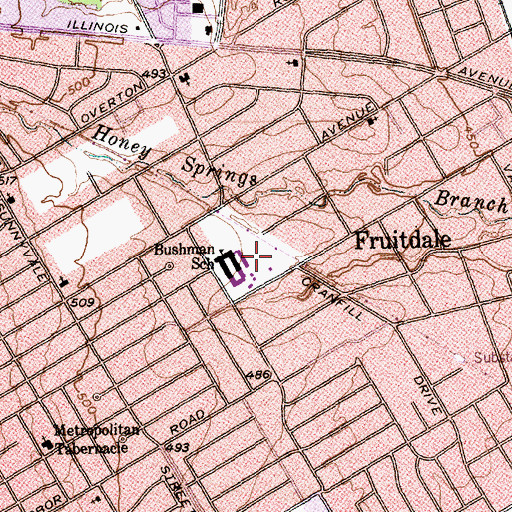 Topographic Map of Bushman Park, TX