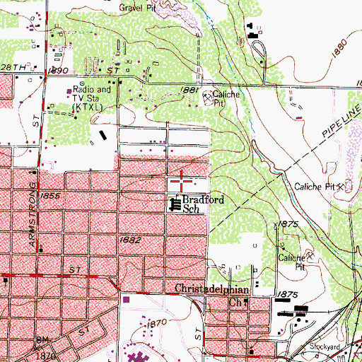 Topographic Map of Bradford Park, TX