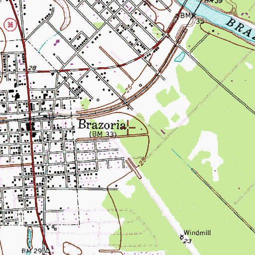 Topographic Map of Brazoria City Park, TX
