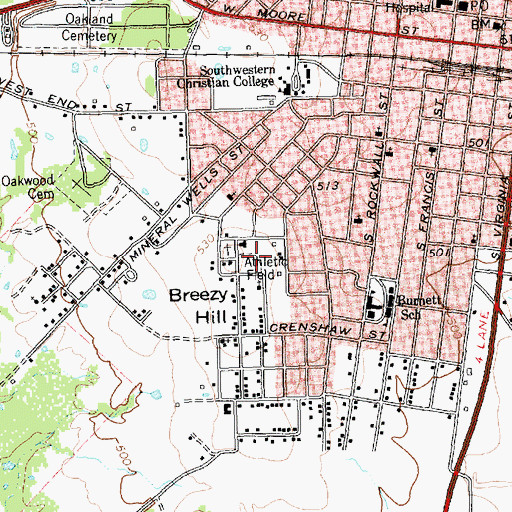 Topographic Map of Breezy Hill Park, TX