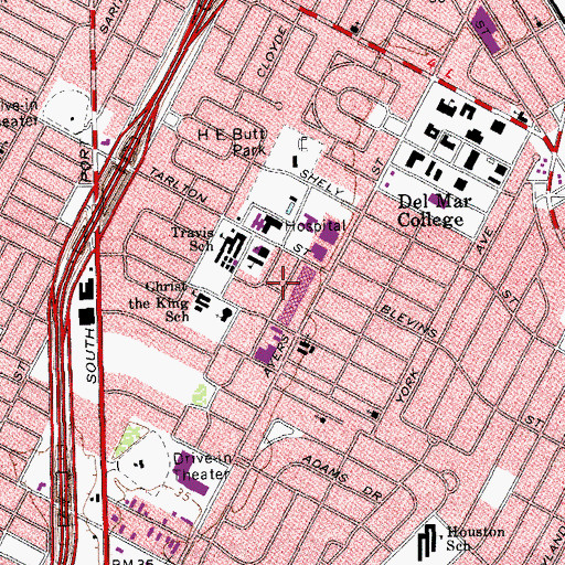 Topographic Map of Broadmoor Park, TX